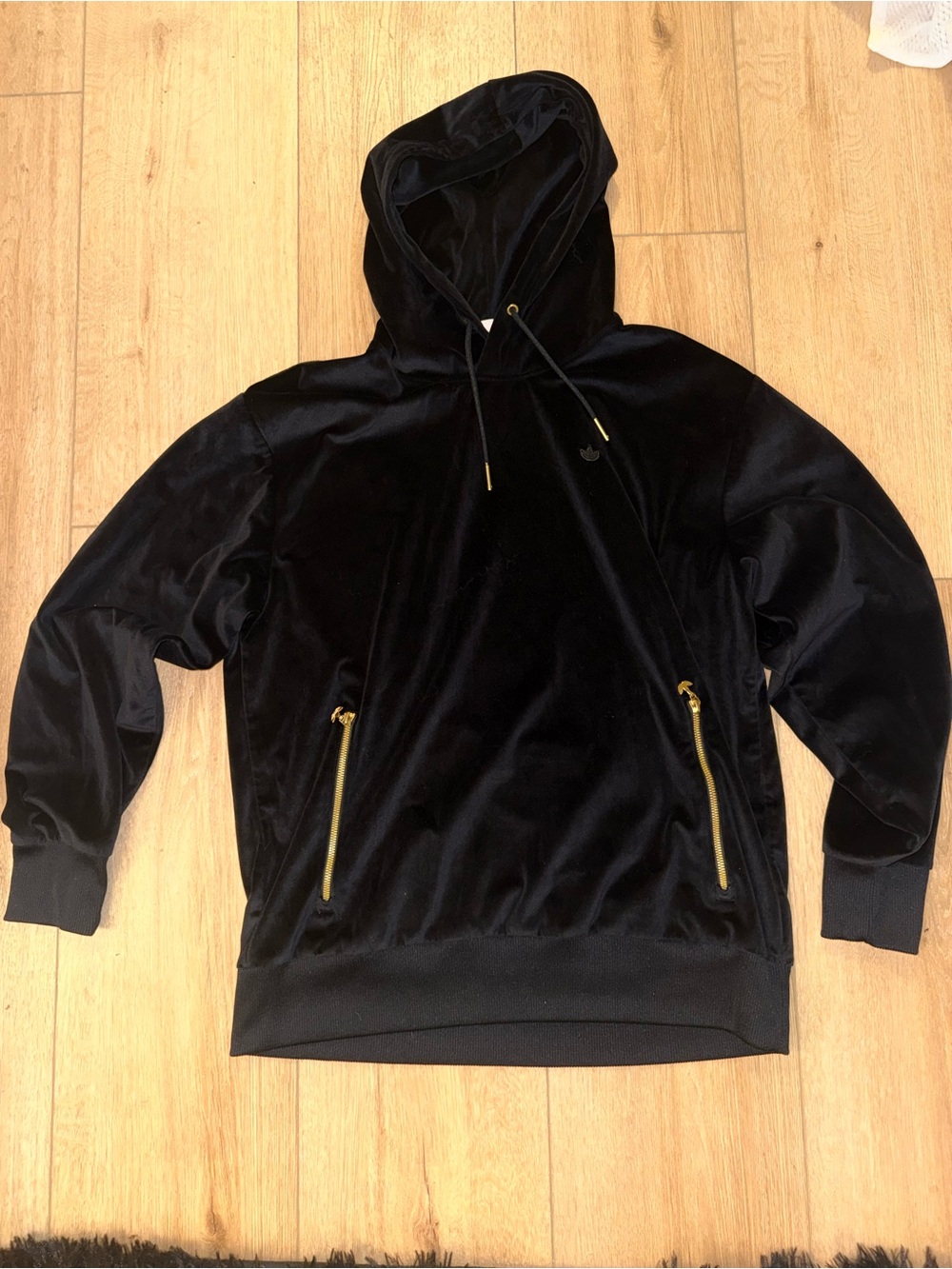 Adidas Originals Primegreen Black Velour Hoodie Gold Zip Men’s M